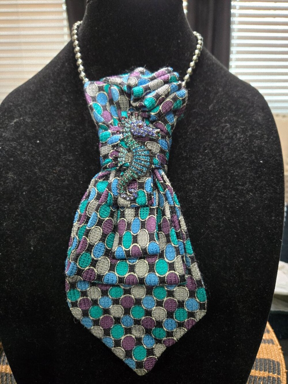 Decorative Tie Necklace with Brooch
